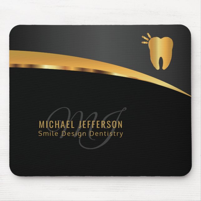 Monogram Dentist Office  - Black and Gold Mouse Pad (Front)