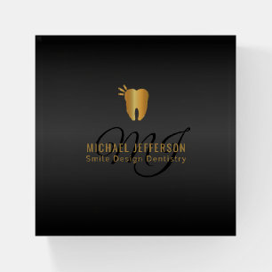 Monogram Dentist Office - Black and Gold Paperweight