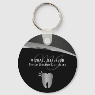 Monogram Dentist Office - Black and Silver Gray Keychain
