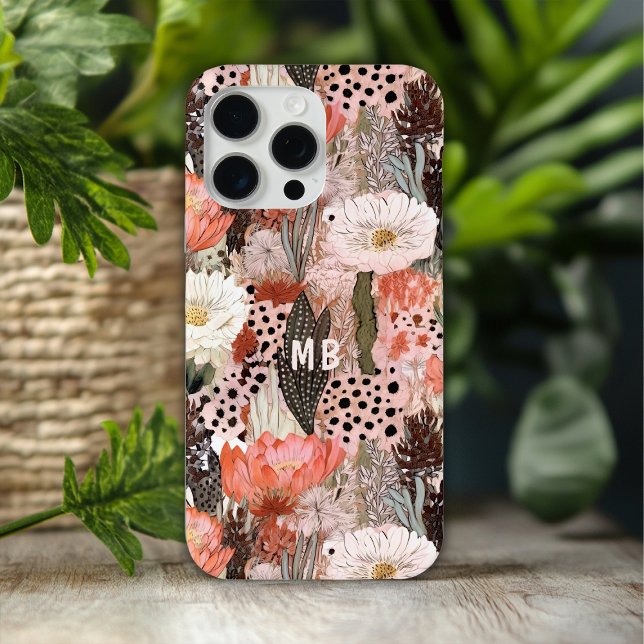 Monogram Desert Boho Floral Modern Chic Case-Mate iPhone Case (Creator Uploaded)