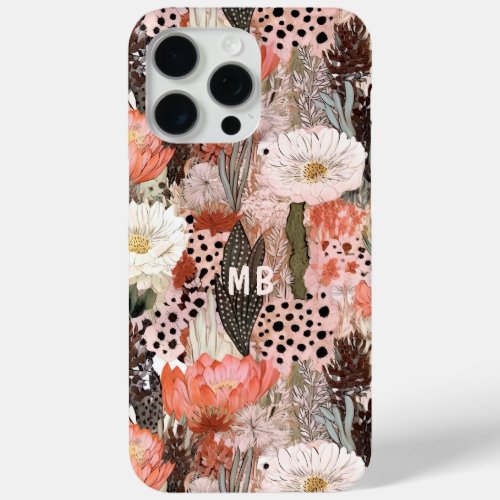 Monogram Desert Boho Floral Modern Chic iPhone 15 Pro Max Case