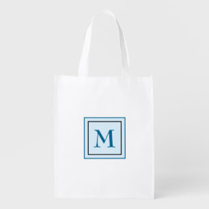 Monogram Design Blue and black square Grocery Bag