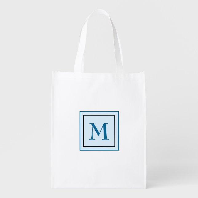 Monogram Design Blue and black square Grocery Bag (Front)