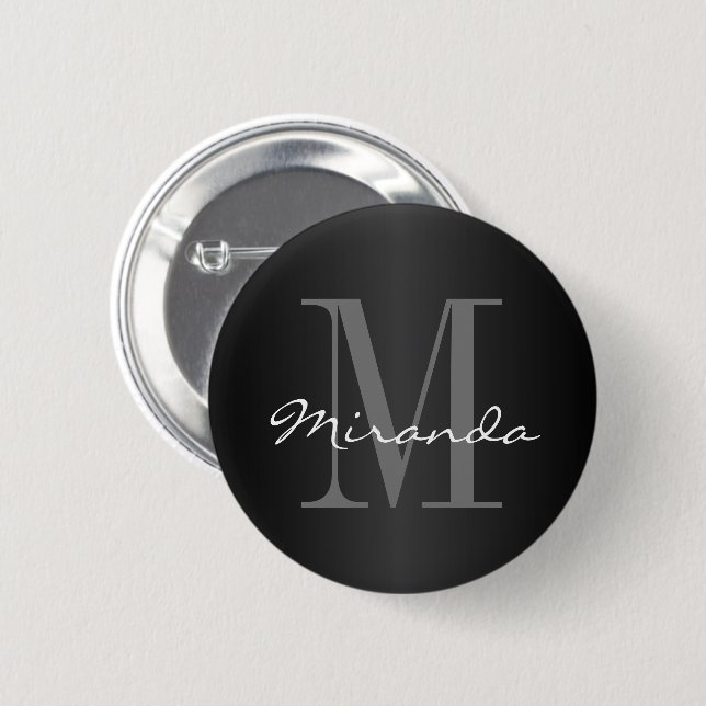 Monogram Design | Classic Black, Gray and White Button (Front & Back)