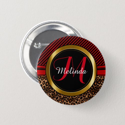 Monogram Design  Classic Black Red and Gold Button