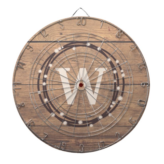Monogram design dartboard with darts (Front)