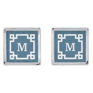 Monogram design silver cufflinks
