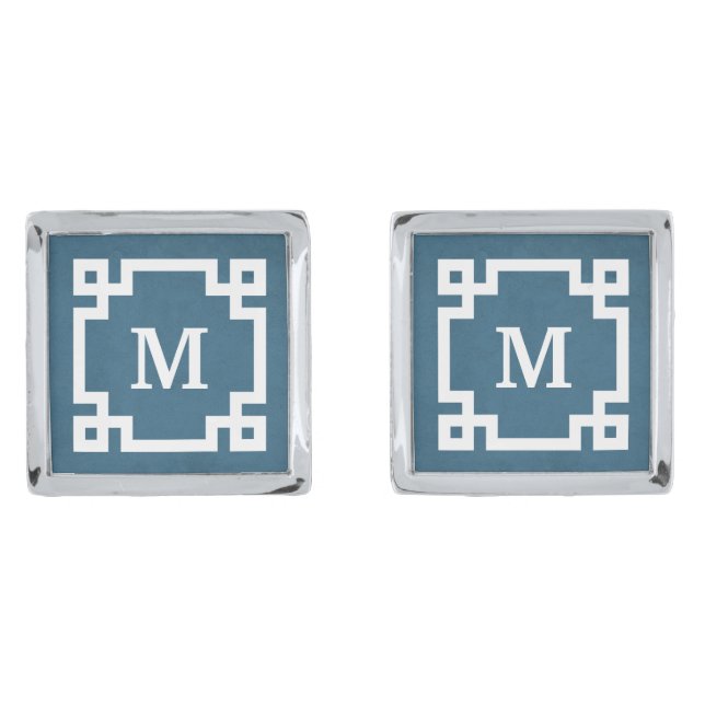Monogram design silver cufflinks (Front)