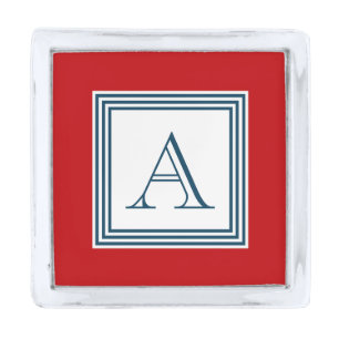 Monogram design silver finish lapel pin