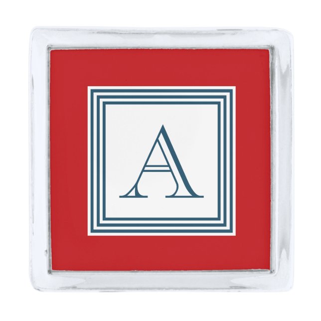 Monogram design silver finish lapel pin (Front)