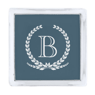 Monogram design silver finish lapel pin