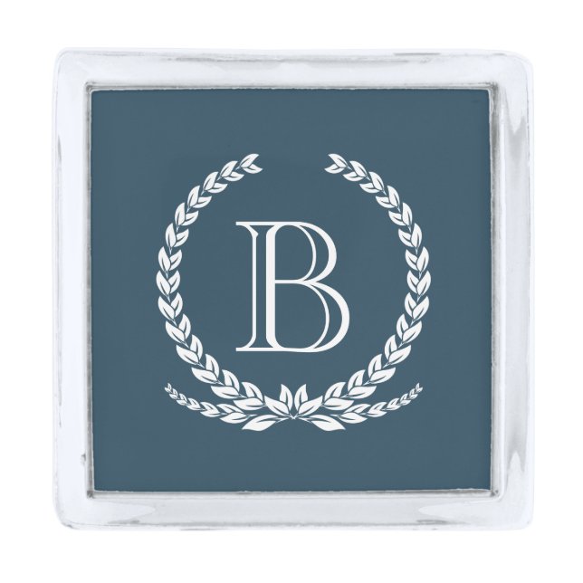 Monogram design silver finish lapel pin (Front)