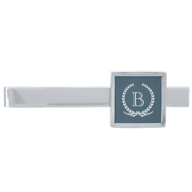 Monogram design silver finish tie bar (Front)