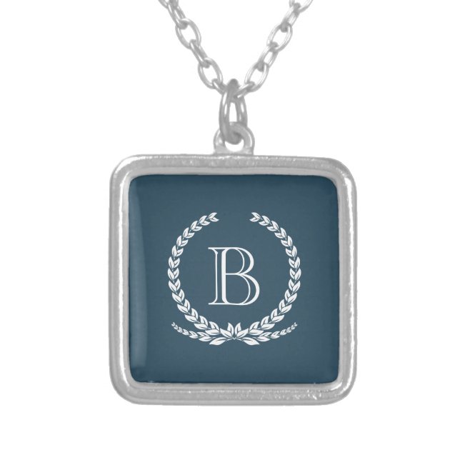 Monogram design silver plated necklace (Front)