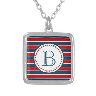 Monogram design silver plated necklace
