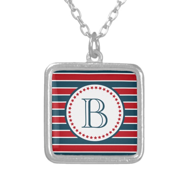 Monogram design silver plated necklace (Front)