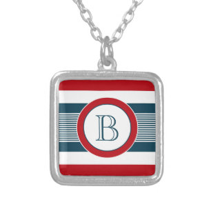 Monogram design silver plated necklace