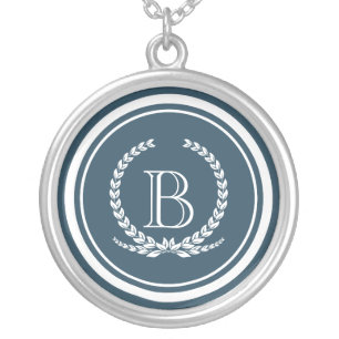 Monogram design silver plated necklace