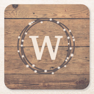 Monogram design square paper coaster