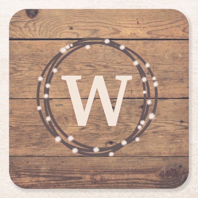 Monogram design square paper coaster (Front)