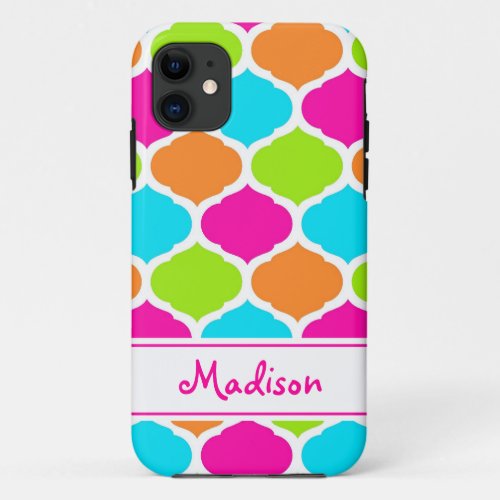 Monogram Designer Quatrefoil Lattice Pattern iPhone 11 Case