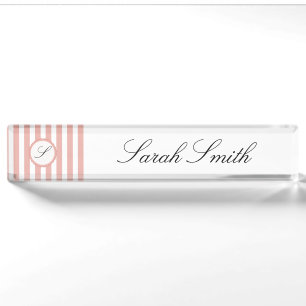 Monogram Desk Name Plate Pink White Striped