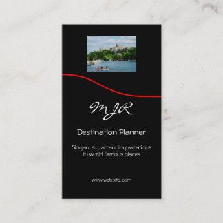 Monogram, Destination Planner, red swoosh Business Card