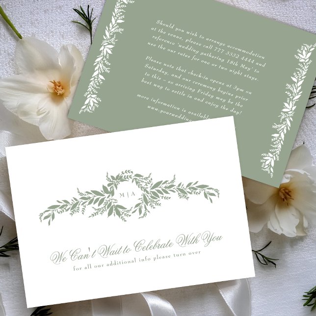 monogram details elegant sage green leafy wedding enclosure card (Creator Uploaded)