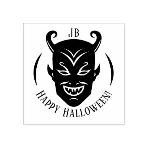 Monogram Devil Halloween Emblem Rubber Stamp