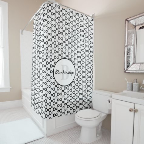 Monogram Diagonal Black White Circle Pattern Over
