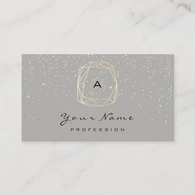 Monogram Diamond Gray Gold Confetti  Blogger Appointment Card (Front)