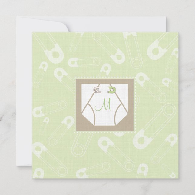 Monogram Diaper and Pins Baby Shower Invitation (Front)