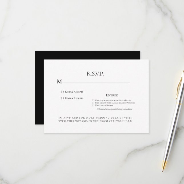  Monogram Dinner Options Black & White Wedding RSVP Card (Front/Back In Situ)