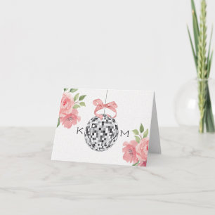 Monogram Disco Ball Wedding Thank You Photo Inside Card