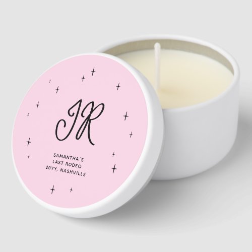 Monogram Disco Cowgirl Pink Bachelorette Party Mini Candle Favors