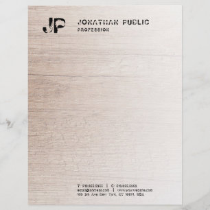 Monogram Distressed Text Elegant Wood Look Letterhead