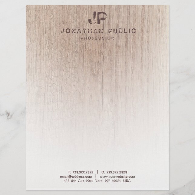 Monogram Distressed Text Wood Look Template Trendy Letterhead (Front)