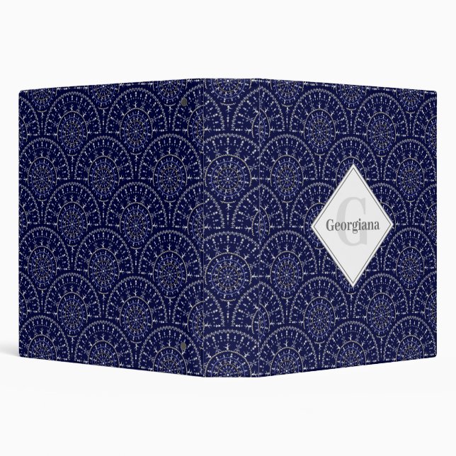 Monogram Ditsy Winter Snow Angels Snowmen Art Deco 3 Ring Binder (Background)
