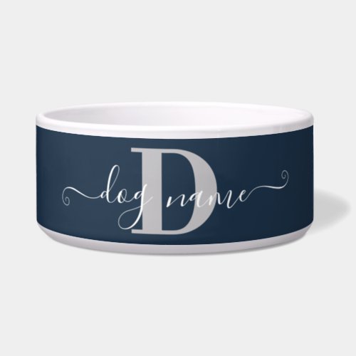 Monogram Dog Name and Initial Blue Personalized Bowl