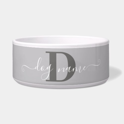 Monogram Dog Name and Initial Grey Personalized Bowl