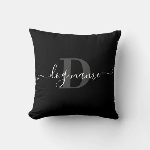 Monogram Dog Name Initial Black and White Throw Pillow