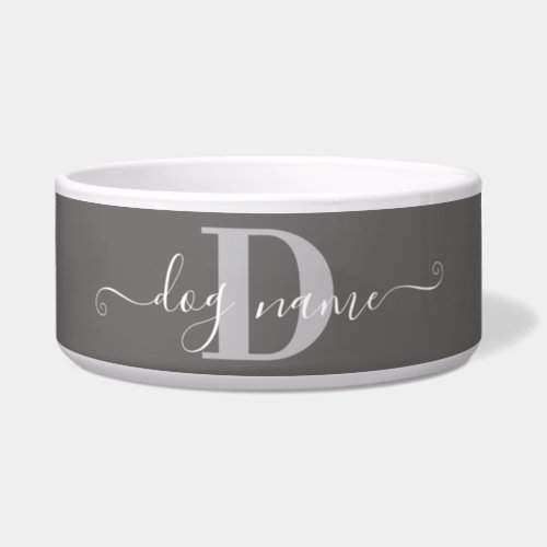 Monogram Dog Name Initial Dark Grey Personalized Bowl