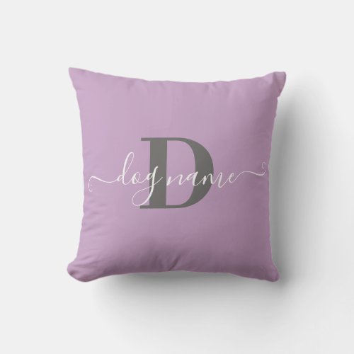 Monogram Dog Name Initial Lilac and Grey Throw Pillow