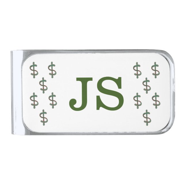 Monogram Dollar Signs Silver Finish Money Clip (Front)