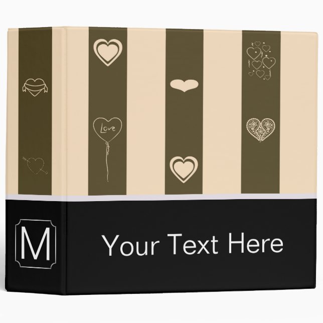 Monogram Donkey Brown Stripes Modern Heart Pattern Binder (Front/Spine)