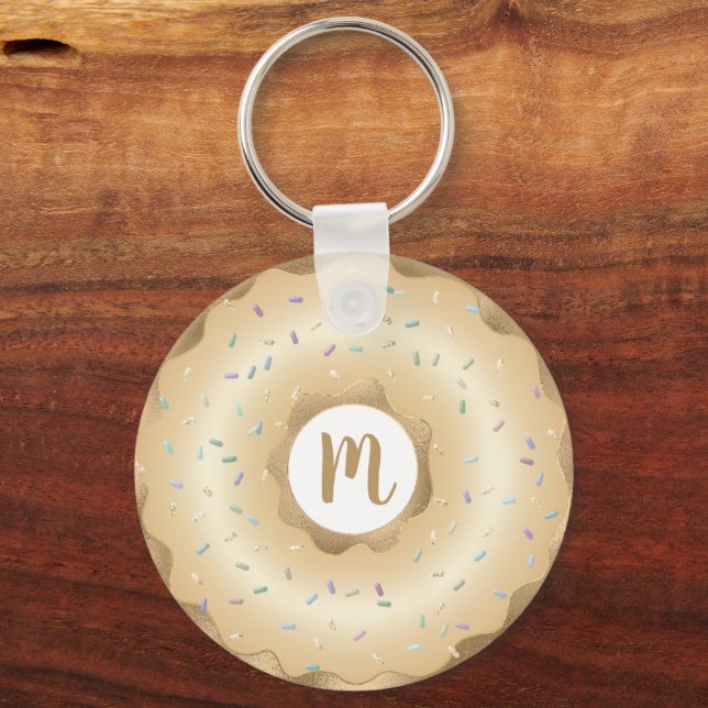 Monogram doughnut gold foil script girly luxury keychain (Front)