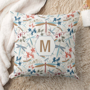 Monogram Dragonfly Pattern Multi Colored Pillow