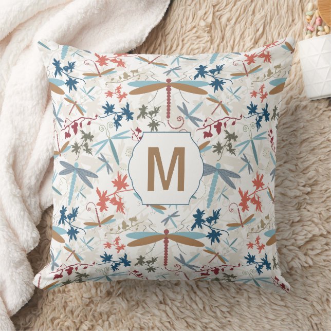 Monogram Dragonfly Pattern Multi Colored Pillow (Blanket)