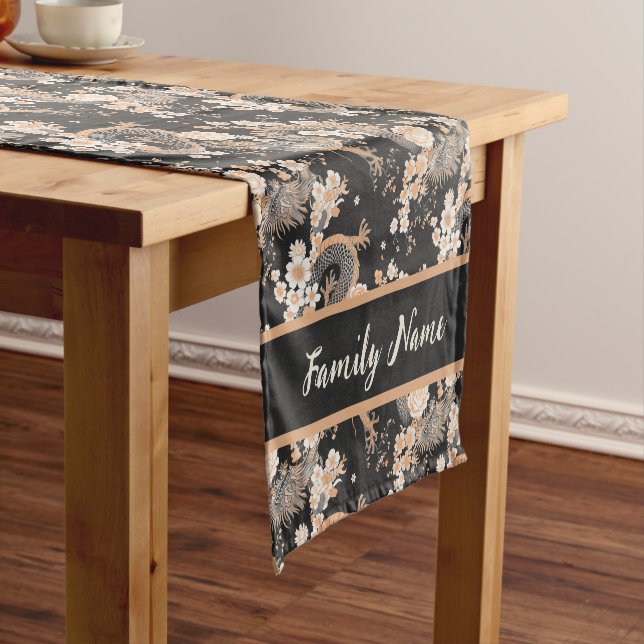 Monogram Dragons and Blossoms  Short Table Runner (In Situ)