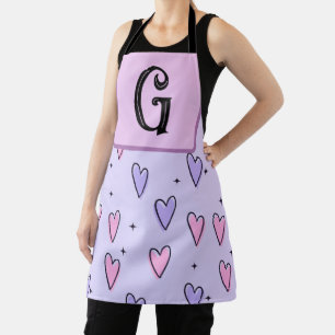 Monogram Drawing of Whimsical Small Hearts Pink Apron